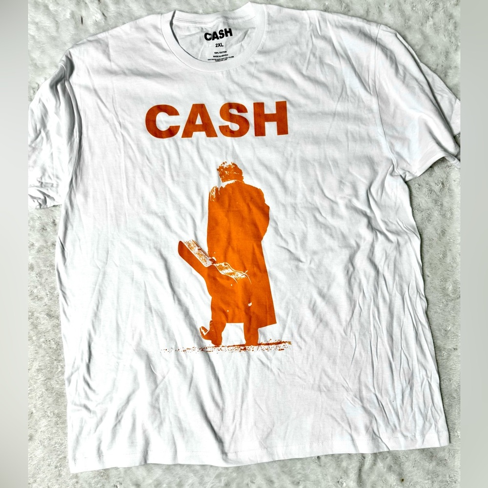 NWOT- Johnny Cash Unisex Walking Back White and Orange Graphic T-Shirt